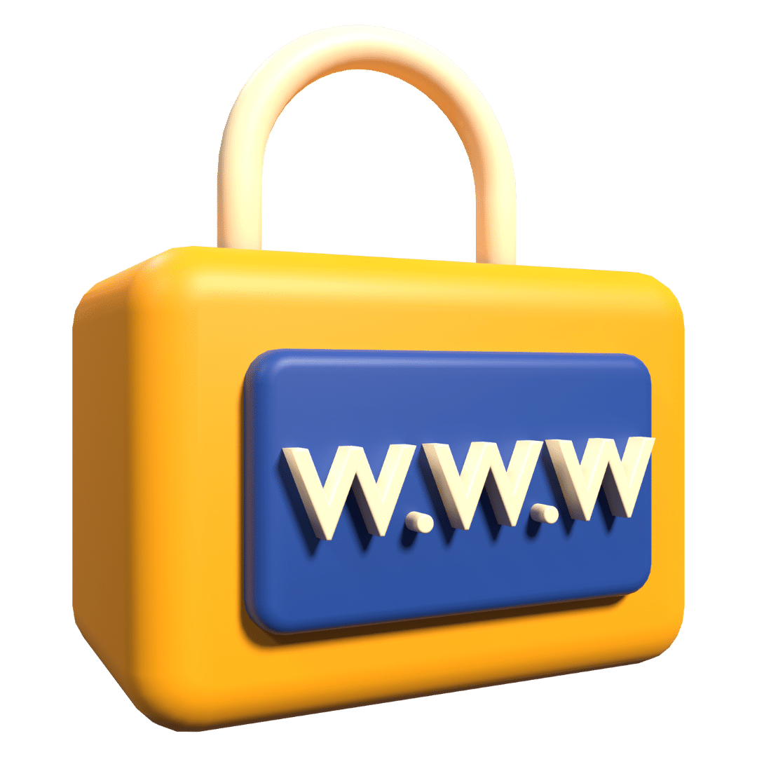 Yellow cartoon lock with www on it.